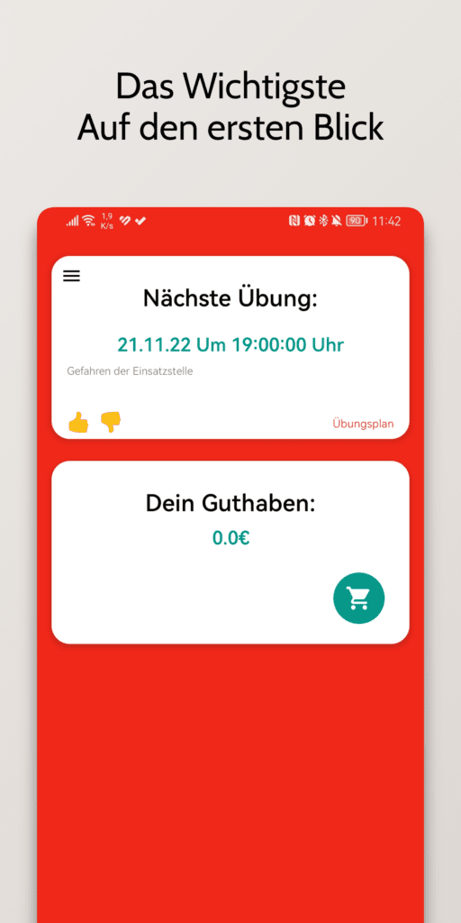 Vorschau der Startseite der Feuerwehr App